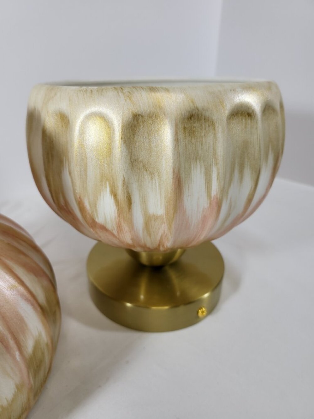 Pair of Vintage Mid-Century Style Fluted Ceramic Semi-Flush Mount Ceiling Lights - Picture 5 of 12